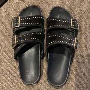 Black and Gold Buckle Sandals
